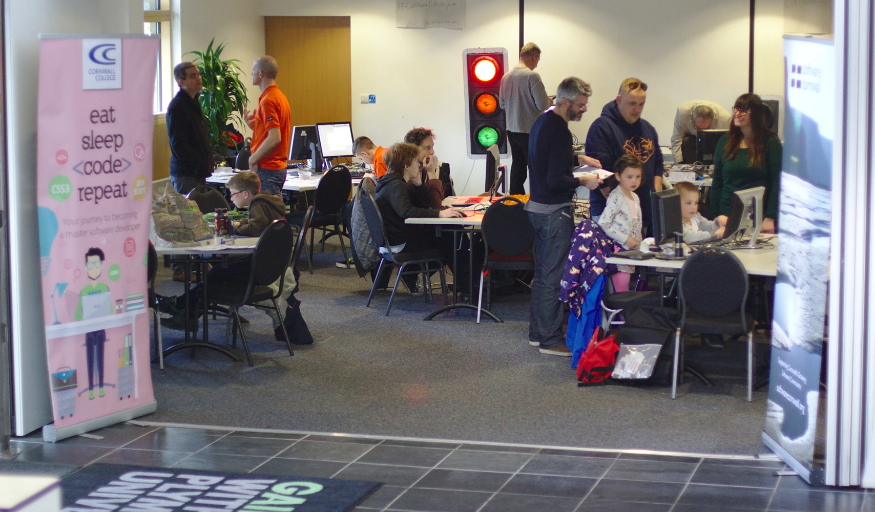 Photograph showing a hive of activity at April's Tech Jam